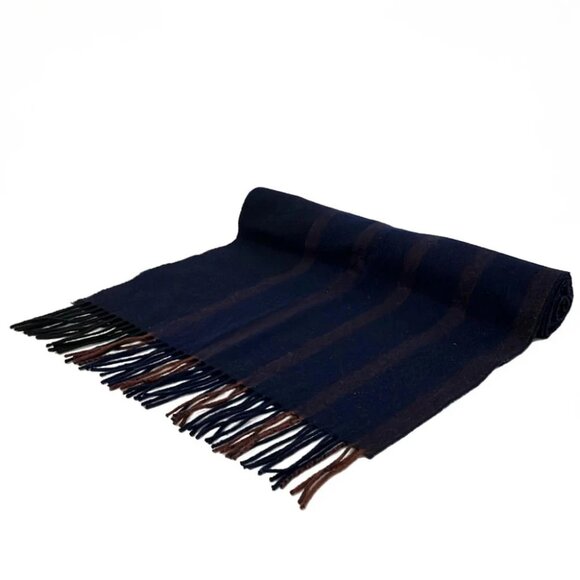 Salvatore Ferragamo - Dark Navy Dark Brown Cashmere Scarf - Picture 1 of 3